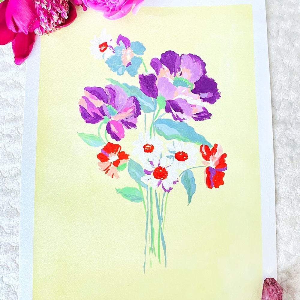 Handmade gouache painting original.